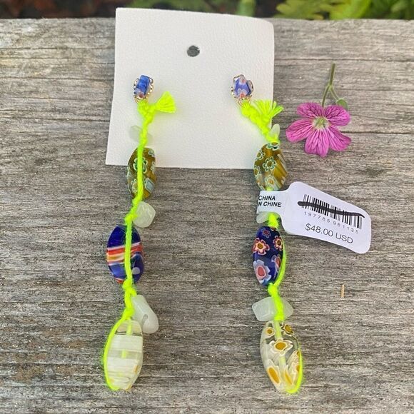 NWT New Free People Decorative Glass Bead Rope Dangle Post Earrings - Picture 2 of 5